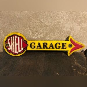 Vintage Shell Oil Garage Cast Iron Sign 16” Solid Metal Plaque Collector